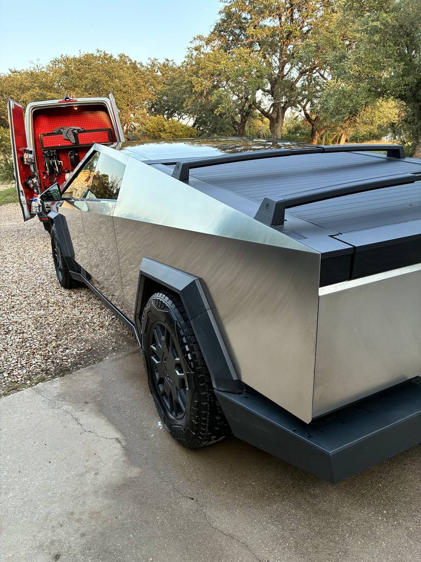 Tesla Cybertruck cleaned at golden hour by Drip-N-Shine mobile car wash